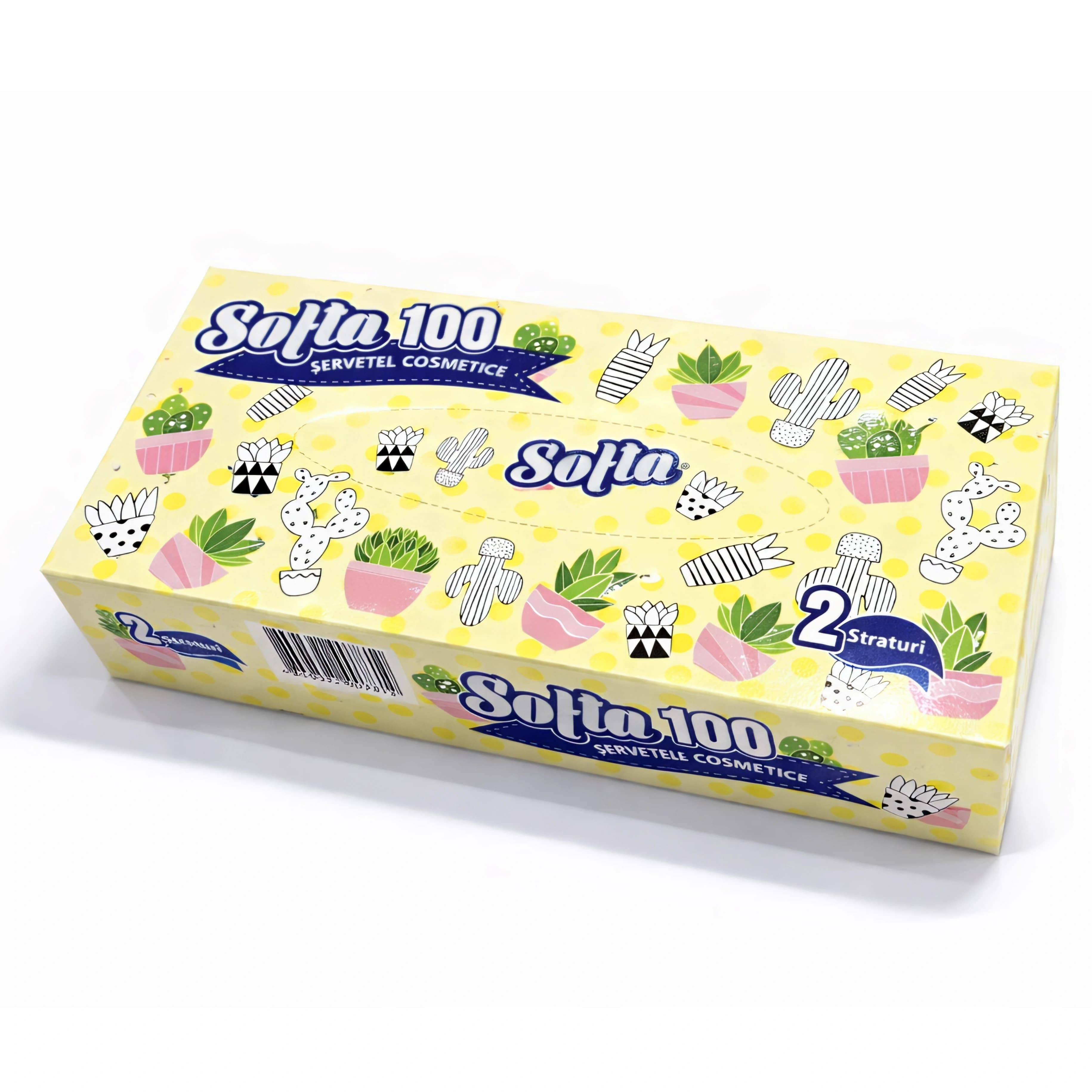 Салфетки косметические Softa, 2 слоя, 100 штук