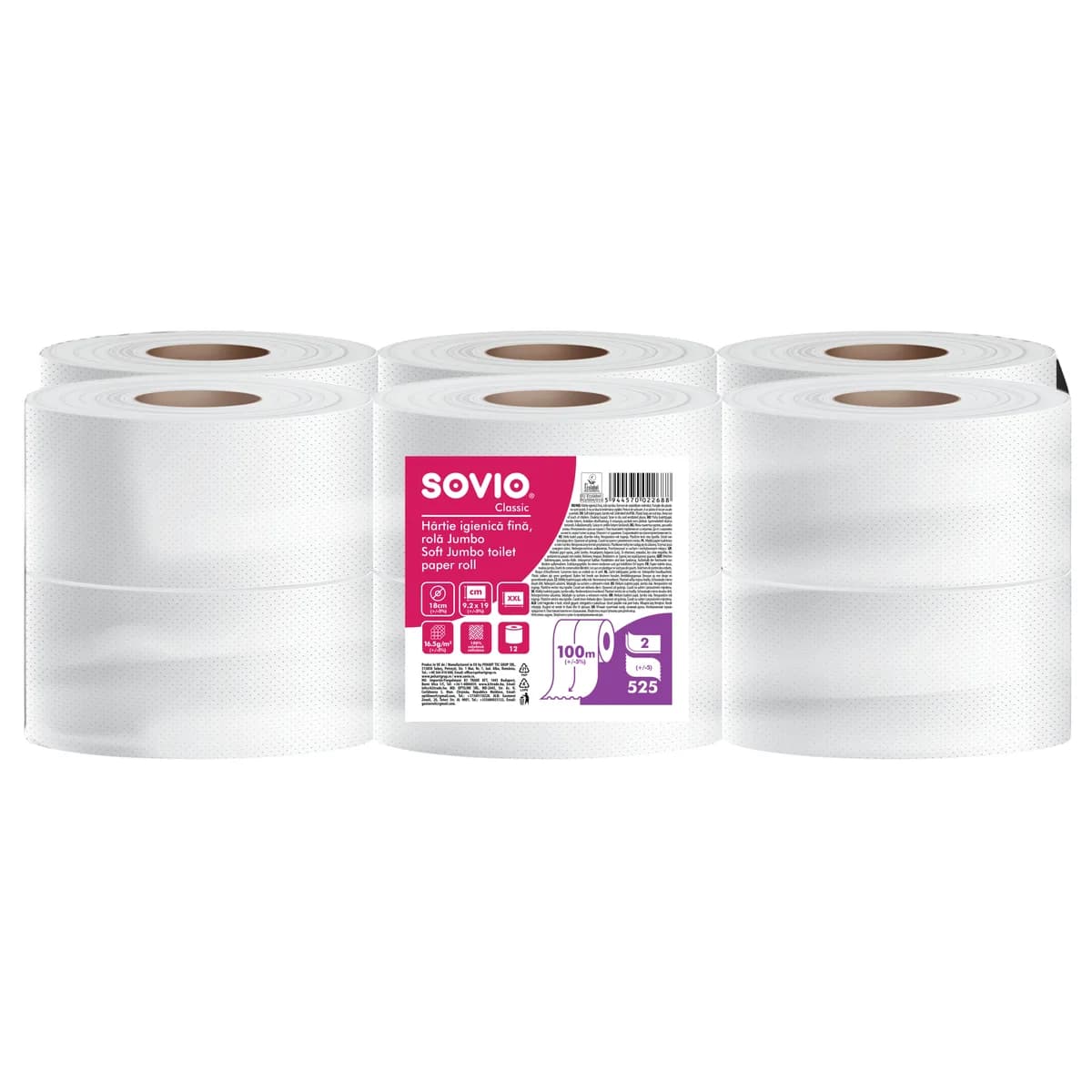 Hârtie igienică Rolă Jumbo, 525 foi, Ø19 cm, înălțime 9,2 cm