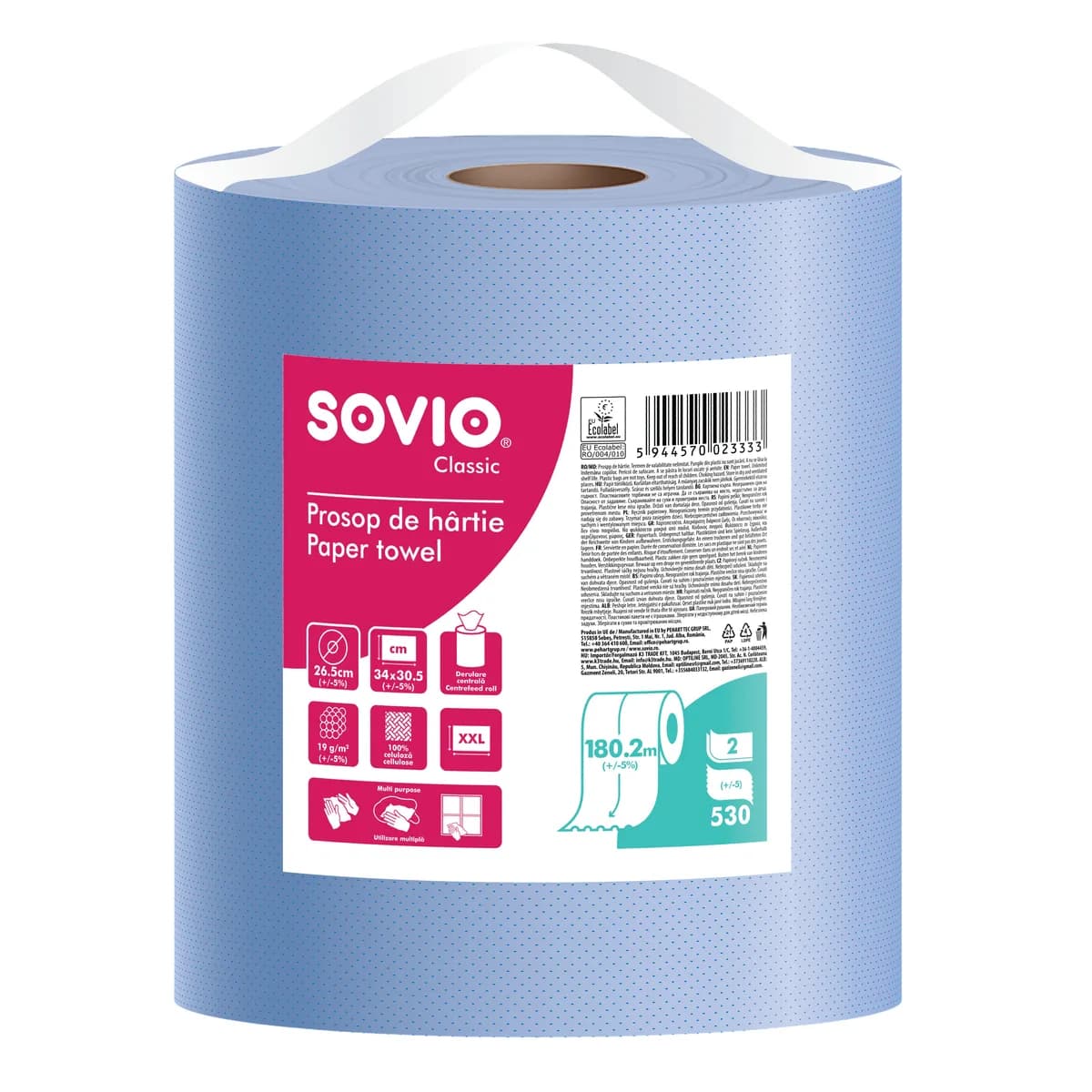 Prosop de hârtie Monoroll ALBASTRU, 530 foi, Ø26,5 cm, înălțime 30,5 cm
